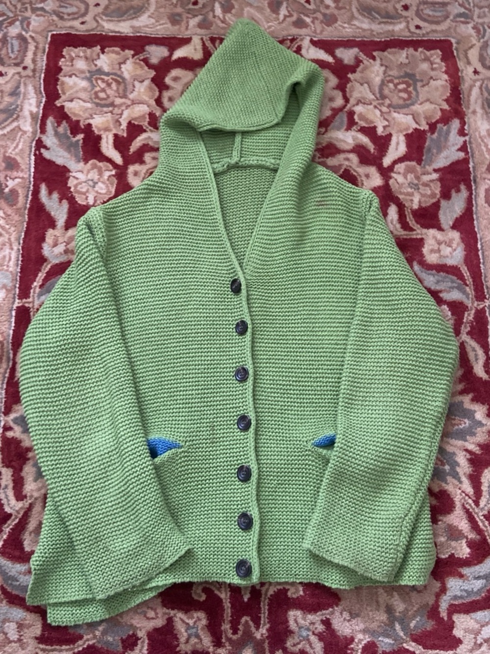 Green Hooded Button-Front Women's Cardigan